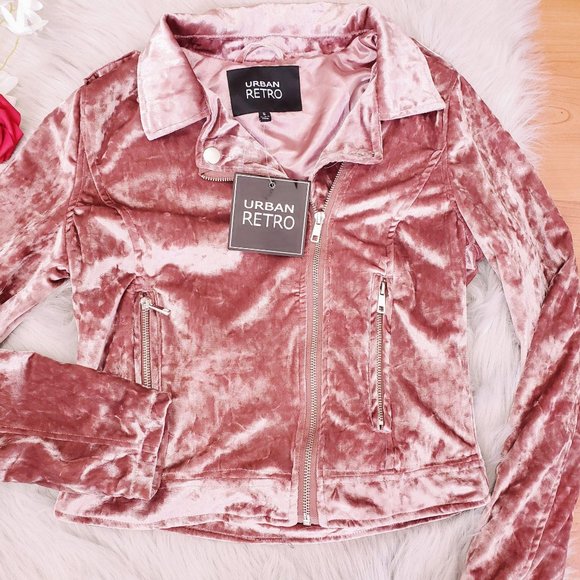Urban Retro Jackets & Blazers - New Urban Retro Pink Velour Bomber Jacket Silk Sma
